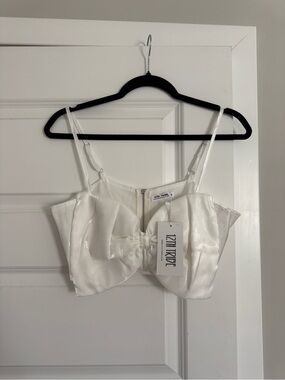 White Satin Bow Crop Top - by 12th Tribe